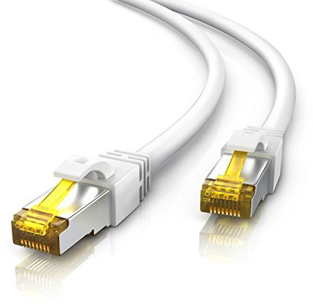 Primewire 5m Cable de Red Gigabit Ethernet Cat 7-10000 Mbit s - Cable de Conexión - Cable Cat.7 en Bruto con apantallamiento S FTP PIMF y Conector RJ45 - Punto de Acceso Switch Router Modem - Blanco