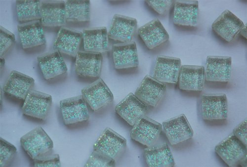 100 St. Softglas- Mosaiksteine Glitzer 1x1cm weiß Glitter Mosaik ca. 85g