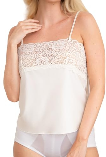 Camille Lace Camisole Top for Women | Elegant Women's Fitted Cami Vest with Adjustable Straps & Floral Trim, Stylish Modesty Panel for Low-Cut Dresses or Shirts
