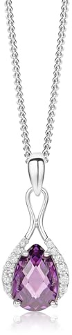 Miore Collana con Pendente da Donna in Argento 925 con Ametista e Zirconi, Taglio Brillante, 45 cm