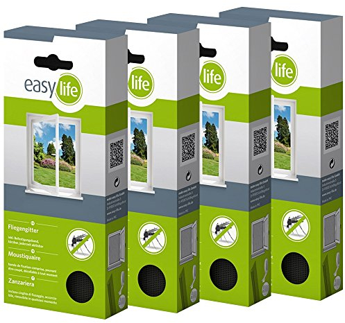 Easy Life® Fliegengitter für Fenster 3,00 x 1,50 m anthrazit durchsichtig - Perfekter Schutz vor Insekten (4er Set)