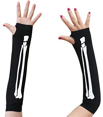 Oblique-Uniuqe® Fingerlose Damenhandschuhe Armlinge mit Skelettaufdruck - Einheitsgröße