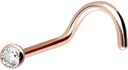 PIERCINGLINE 750er GOLD Nasenpiercing Spirale 18 KARAT 1,6 mm KRISTALL Piercing Nase Stecker Roségold