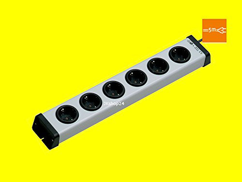 Steckdosenleiste 6-Fach Kunststoff-Universal Mehrfachsteckdose mit erhöhtem Berührungsschutz | 5,0m-Zuleitung | 250 V, 16 A, 50 Hz, 3.600 W | Bodo Ehmann | 0200x00062305