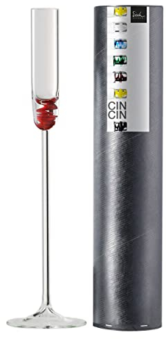 EISCH - Kelch CIN CIN in Geschenkröhre, 45 ml, Schnapsglas mit langem Stiel, Spirituosenglas mit Farbglas-Einschluss, Handgefertigtes Spezialglas, Kristallglas, Rot