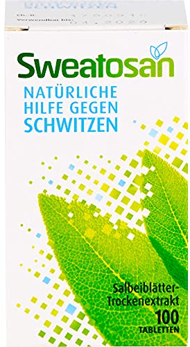 Sweatosan I 100 St. I Natürliche Hilfe gegen Schwitzen I Pflanzliches Arzneimittel mit Salbeiblätterextrakt | Nr. 1 in der Apotheke I Naturkraft Salbei| in Deutschland hergestellt