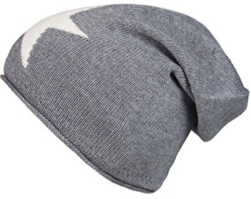Cashmere Dreams Slouch-Beanie-Mütze mit Kaschmir - Hochwertige Strickmütze für Damen Mädchen - Stern - Hat - One Size - Sommer Herbst und Winter Zwillingsherz (d.grau/weiß)