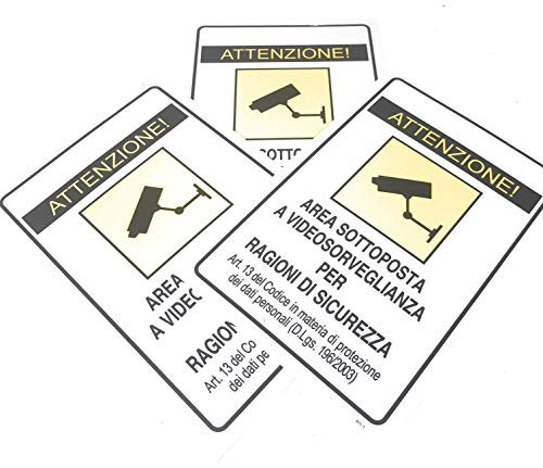 IRPot - 3 X CARTELLI SEGNALETICI IN PVC  AREA SOTTOPOSTA A VIDEOSORVEGLIANZA 