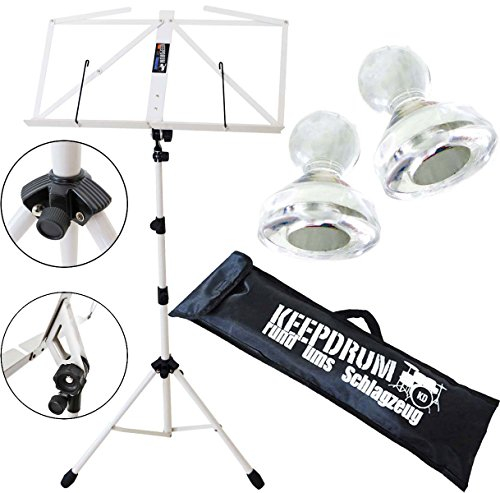 keepdrum MUS3WH Notenstaender Weiss mit Tasche + 10 Stück Notenpult Magnete MG10