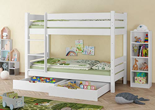 Erst-Holz Etagenbett für Erwachsene weiß 90x200 teilbar Rollrost Matratzen Bettkästen 60.16-09WT80MS2