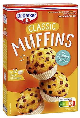 Dr. Oetker Muffins 8er packung, 8 x 380 g, Backmischung für klassischen Rührteig mit Schokostückchen zum Zubereiten von 12 saftigen Muffins, inkl. Papierbackförmchen