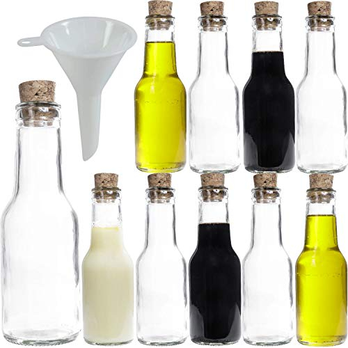 Viva Haushaltswaren Lot de 10 Petites Bouteilles en Verre vides avec Bouchon en liège 150 ML + Entonnoir Ø 7 cm