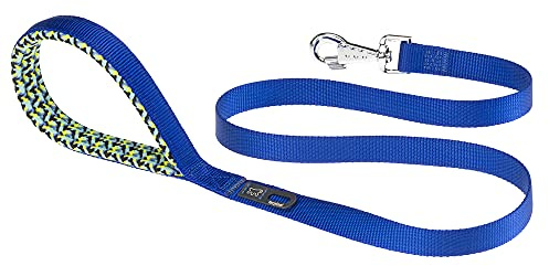 Ferplast Daytona G Guinzaglio per Cani Extraresistente - Morbida Impugnatura Imbottita - Pratico Porta Sacchetti Igienici - Antiabrasione - Design Italiano - 120 x 1,5 cm, Blu Fantasia