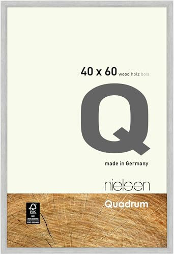 nielsen Bilderrahmen, 40 x 60 cm, Holz, Silber, Posterrahmen zum Aufhängen im Hoch- & Querformat, Echtglas, Quadrum