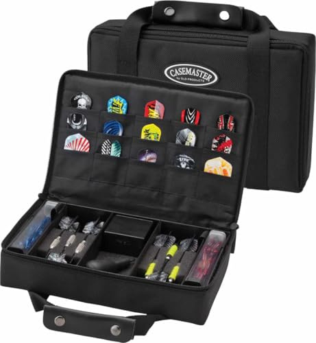 Casemaster Classic Nylon Dart Carrying Case For Steel and Soft Tip Darts, Holds 12 Darts Numerous Other Accessories via Generous Storage Pockets, Tubes and Boxes, Black