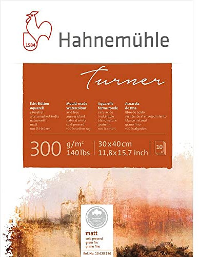Turner Aquarellblock, 100% mattes Hadern Papier, 300 g/m², naturweiß, 10 Blatt, 30x40 cm