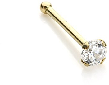 jewellerybox 9 Karat (375) Massiver Gelbgold 2mm CZ Kristall Nasenstecker | mit Kugel am Ende