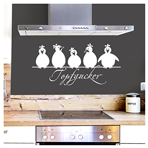 Grandora Wandtattoo Topfgucker 5 Vögel I weiß 30 x 14 cm I Küche Spruch Zitat Aufkleber selbstklebend Wandaufkleber Wandsticker W862