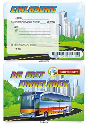 Geburtstagskarten (8 Stück) Busfahrt zum Einladen Einladungskarten Karten