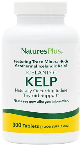 NaturesPlus Geothermal Icelandic Kelp - Natural Iodine Supplement Rich in Trace Minerals – Thyroid, Energy and Metabolism, Skin, Cognitive Function – 300 Tablets, 300 Servings