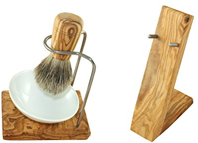 D.O.M. Juego de brocha de afeitar, 4 piezas, madera de olivo tipo 2
