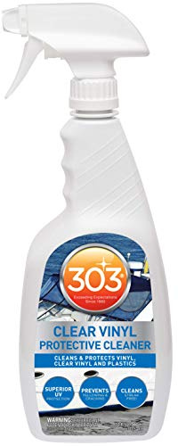 303 Products Marine Clear Vinyl Protective Cleaner, Clear Vinyl Window Cleaner & Protectant for Isinglass & Strataglass – UV Protection, Prevents Yellowing & Cracking, 32 oz