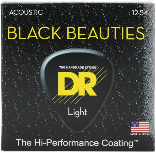 DR Strings BKA-12 Black Beauties K3 Coated Acoustic Guitar Strings - .012-.054 Light