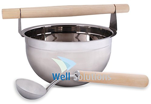 Well Solutions® Luxus Sauna Zubehör Set: Kübel Edelstahl 4Ltr, Kelle Edelstahl mit Holzgriff Well Solutions