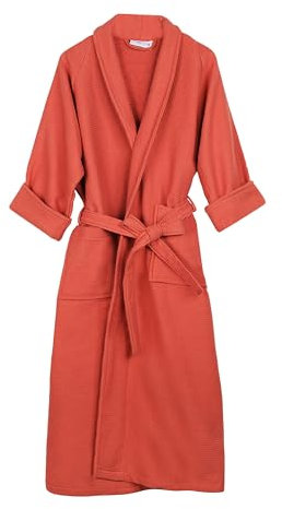 SUPERIOR Peignoir de bain unisexe en coton gaufré avec ceinture, doux et absorbant pour homme et femme, essentiel de bain, corail, Small