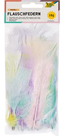 folia 53219 - Federn Pastell, Flauschfedern, 10 g, farbig sortiert in zarten Pastellfarben - ideal für kreative Bastelarbeiten, Masken, Kostüme