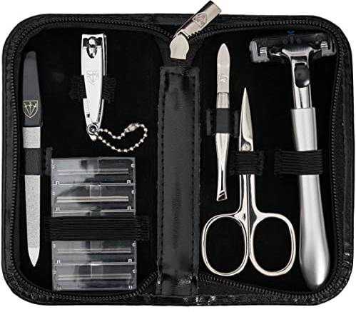 DREI SCHWERTER Germany Männerset 6-tlg. Maniküre Pediküre Reise Etui Set Nagelset Nagelnecessaire, Stahlinstrumente in Markenqualität,