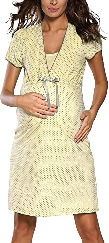 Italian Fashion Chemise de Nuit Allaitement | Pyjama Grossesse et Maternité Confortable et Douce | Pyjama Femme Enceinte pour la Maison et l’Hôpital | Tenue Maternité Accouchement S-XXL