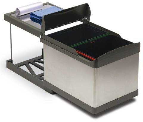 Poubelle en acier inoxydable amovible pour évier de cuisine 2 seaux de 16 L, recyclage automatique - 503-