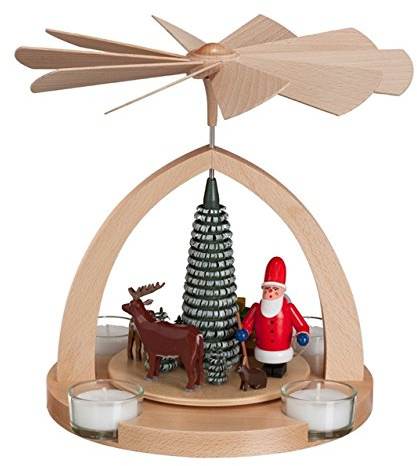 Rudolphs Schatzkiste Tischpyramide Weihnachtsmann bunt BxHxT 20,5x22x20cm NEU Holzpyramide Weihnachtspyramide Designpyramide Wärmespiel Tischdeko Dekoration Weihnachten Wärmespiel Lichter Figur