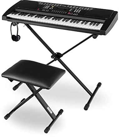 Funkey Super Kit 61 Tasten Keyboard Set - Einsteiger Keyboard mit 100 Sounds & Rhyhmen - Inklusive Stativ, Sitzbank und Kopfhörer - Schwarz