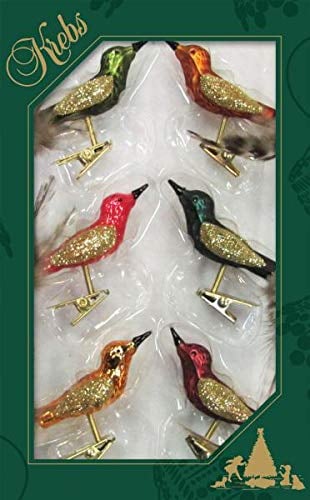 Krebs Glas Lauscha - Christbaumschmuck aus Glas - Minivögel auf Clip - 9cm - 6 Stück