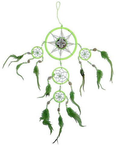 Traumfänger Dreamcatcher 12/40 cm neongrün Muscheln-Bone TF68