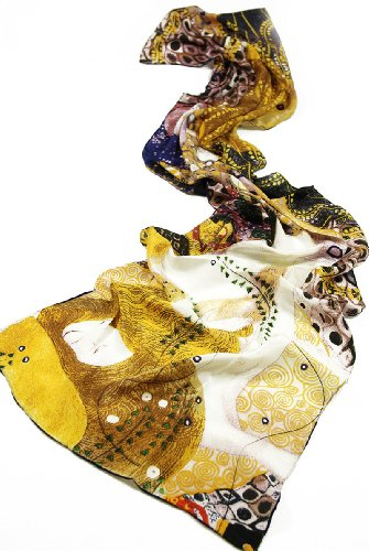 Prettystern Damen 160cm Langer Kunstdrucke Satin SeidenSchal Gustav Klimt Kunst-Motiv Water Snakes/Wasser Schlange P746