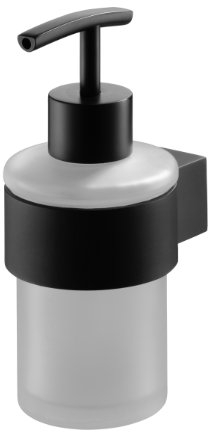 Bisk 02953 Futura Seifenspender aus mattiertem Glas mit poliertem Halter, 6,7 x 9 x 15 cm, Schwarz