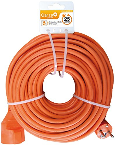 Garza - Cable alargador de corriente para jardín de 25 metros, naranja, con toma de tierra hasta 16 Amperios (3680W)
