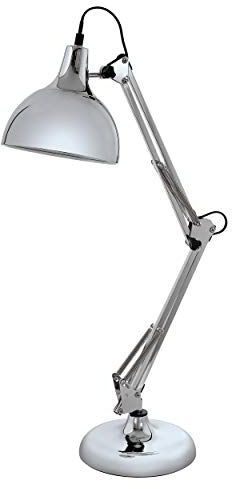 EGLO Tischlampe Borgillio, 1 flammige Vintage Schreibtischlampe im Industrial Design, Nachttischlampe aus Stahl, Farbe: Chrom, Fassung: E27, inkl. Schalter