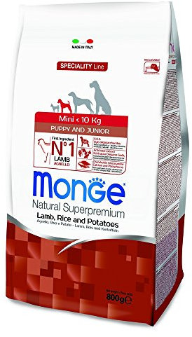 Monge Natural Superpremium Puppy and JUNIOR Lamb, Rice and Potatoes, Hundefutter für alle Rassen (Welpenfutter, Trockenfutter für Hunde mit Lamm, Reis & Kartoffeln, sehr Vitaminreich, 0,8 kg)