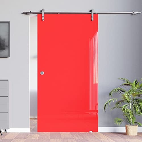 BV-1025RA: Schiebetürsystem VSG 102x2050x8mm Dekor VR, hochglanz rot; Edelstahl Laufrollensystem SoftStop; Griffmuschel