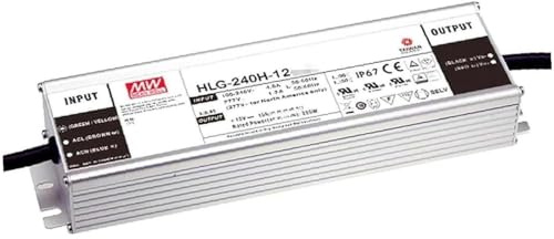 MEAN WELL HLG-Serie Netzteil 12V 16A (192W) | IP65 Alu-Gehäuse | CV+CC | Eingang 90–305 VAC / 127–431 VDC | Geschlossenes Metall, Schraubklemmen – für LED-Anwendungen Innen & Außen