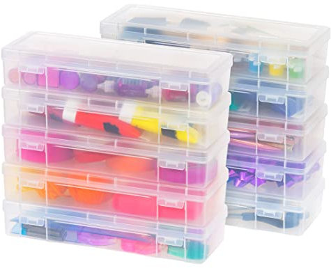 IRIS USA Kunststoff-Federmäppchen, Box, Handwerk, Hobby, Kunst, Schulbedarf, Aufbewahrungsbehälter mit Verriegelungsdeckel, 10 Stück, für Perlenstifte, Bänder, Wahi-Klebeband, Aufkleber, Garn,