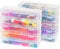 IRIS USA Plastic Pencil Case Box Craft Hobby Art School Supply Storage Organizer Container with Latching Lid, 10-Pack, for Bead Pens Ribbons Wahi Tape Sticker Yarn Ornaments, Stackable, Clear, Large