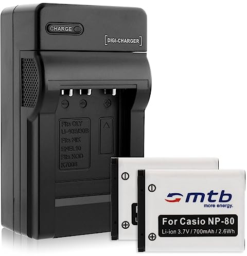 2 Akkus + Ladegerät (KFZ, Netz) für Casio NP-80 NP-82, Exilim S5 S6 S7 S8 Z1 Z2 Z16 Z28 Z32.. ZS5 ZS6..s. Liste