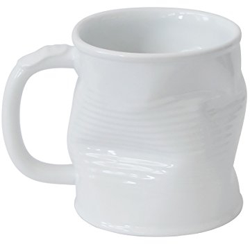 MondoCeram Squashed Tin Can Mug, 320ml/11.3oz, White, Ceramic, Coffee Cup, Cocktail Party, Shock Resistant, Dishwasher Safe