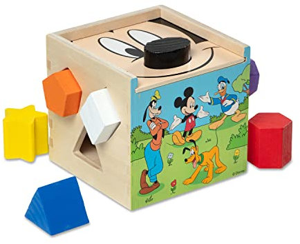 Melissa & Doug Mickey Mouse & Friends Wooden Shape Sorting Cube Baby Toy