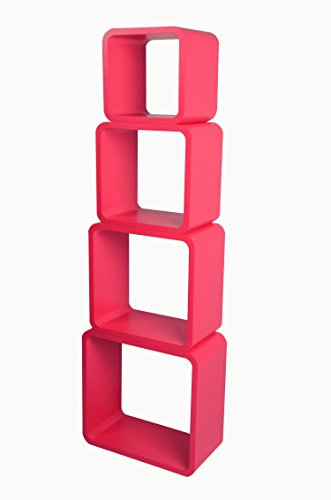 Cube Verstärkte Vielen Farben MDF Retro Design 4er Set Regal Regale Wandregal Deko Würfel CD DVD Lounge LO02 (Rot)